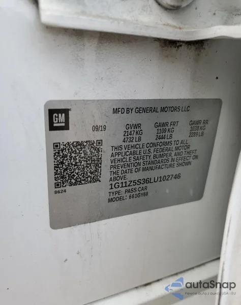 2020 Chevrolet Impala Lt from USA, damaged, VIN 1G11Z5S36LU102746